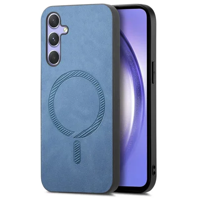 For Samsung Galaxy A54 5G Leather Back Case Magnetic Case Skin-touch Phone Cover - Blue