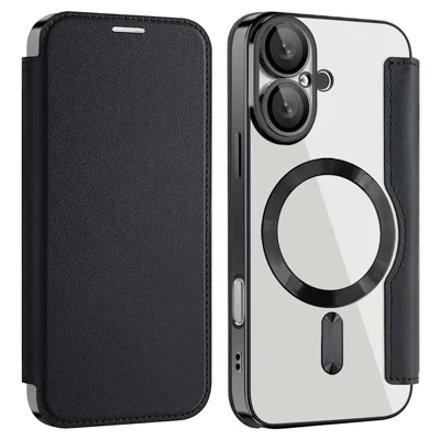 Etui magnetyczne do iPhone 16 z blokadą RFID, skórzane etui na telefon – Czarny