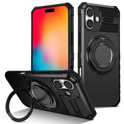 Til iPhone 16 Case Kompatibel med MagSafe Rotary Stand Anti-Drop TPU+PC Telefonbeskyttelse - Sort