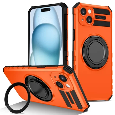 Voor iPhone 13 Hoesje Compatibel met MagSafe Draaibare Kickstand Anti-val TPU+PC Telefoonhoesje - Oranje