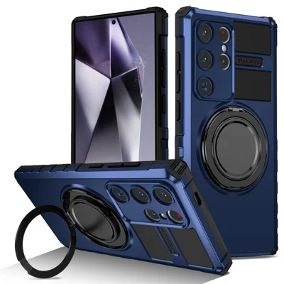 For Samsung Galaxy S24 Ultra Magnetic Case Rotary Kickstand Anti-Drop TPU+PC Phone Cover - Sapphire