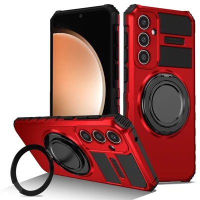 For Samsung Galaxy S23 FE Case Magnetic Case Rotary Kickstand Anti-Drop TPU+PC Phone Cover - Red
