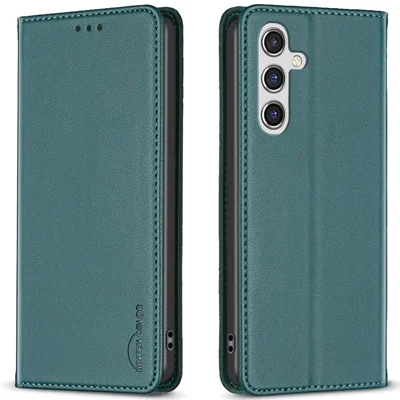BINFEN COLOR BF18 For Samsung Galaxy A16 5G / A16 4G Case Leather Phone Cover with 3 Card Slots - Green