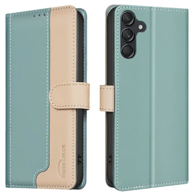 BINFEN COLOR BF33 for Samsung Galaxy A16 5G / A16 4G Leather Case Splicing Color RFID Blocking - Green