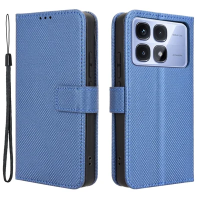 For Xiaomi Redmi K70 Ultra Phone Stand Case Diamond Texture PU Leather Cover Wallet - Blue