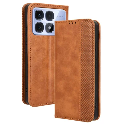 For Xiaomi Redmi K70 Ultra Cell Phone Case Retro PU Leather Wallet Phone Stand Cover - Brown
