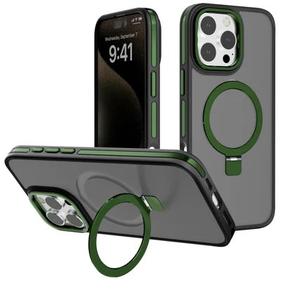 C1 Series For iPhone 13 Pro Max Case Rotatable Magnetic Kickstand TPU+PC Matte Phone Cover - Blackish Green
