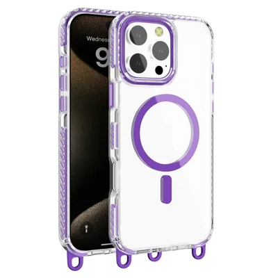 For iPhone 14 Pro Max Magnetic Phone Case Compatible with MagSafe PC+TPU Cover with Lanyard Hole - Purple