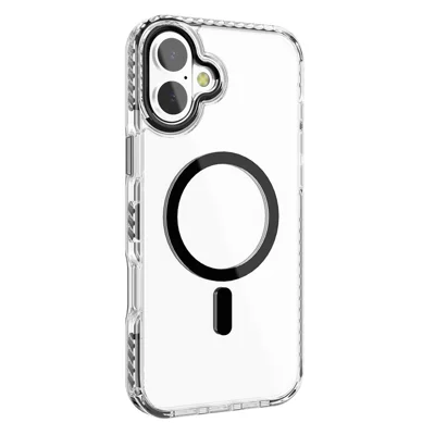 For iPhone 16 Clear Phone Case PC+TPU Shell Compatible with MagSafe Phone Cover - Black