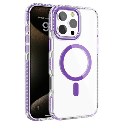 For iPhone 14 Pro Max Clear Phone Case PC+TPU Shell Compatible with MagSafe Phone Cover - Purple