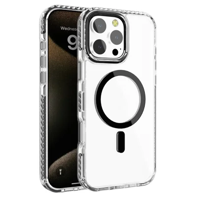 For iPhone 13 Pro Clear Phone Case PC+TPU Shell Compatible with MagSafe Phone Cover - Black