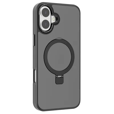 Til iPhone 16 Case Kompatibel med MagSafe Ring Stående TPU+PC Telefonbeskyttelse - Sort