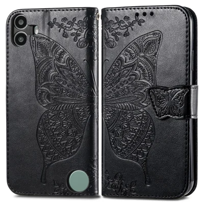 For Nothing CMF Phone 1 Case PU Leather Wallet Phone Cover Butterfly Pattern - Black