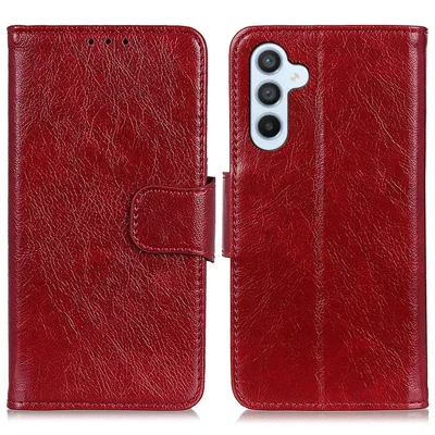 For Samsung Galaxy M35 5G Case Nappa Texture Split Leather Wallet Phone Cover - Red