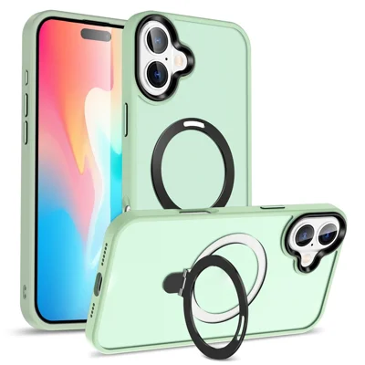 For iPhone 16 Plus Case Kickstand Back Phone Cover Compatible with MagSafe - Matcha Green