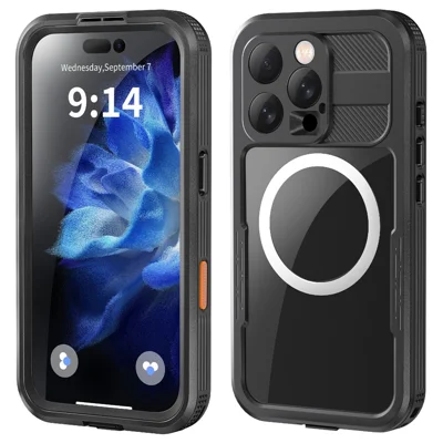 REDPEPPER For iPhone 16 Pro Case Compatible with MagSafe IP68 Waterproof Clear Phone Cover - Black