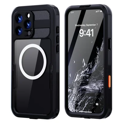 SHELLBOX For iPhone 16 Pro Max Case Compatible with MagSafe IP68 Waterproof Clear Phone Cover - Black
