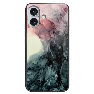For iPhone 16 Case Kunstnerisk Marmorstil Stødfast Hårdt Glass Telefonbeskyttelse - Style A