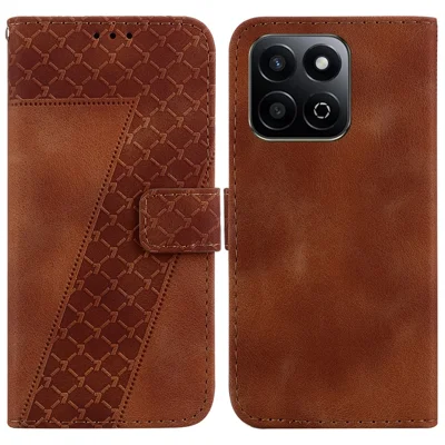 For Honor Play 60 Plus 5G Case 7-Shaped Pattern Imprint Leather Stand Phone Cover - Brown