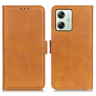 For Motorola Moto G64 5G Stand Case Cowhide Texture PU Leather Phone Cover - Yellow