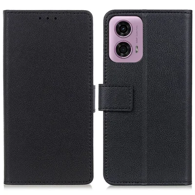 For Motorola Moto G24 4G / G04 4G Phone Case Anti-Scratch PU Leather Phone Stand Cover - Black