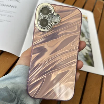 For iPhone 16 Plus Case Water Ripple Pattern Drop-Proof TPU+PC Phone Cover - Pink