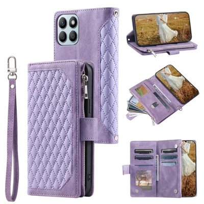 Style 005 For Honor X6b 4G Wallet Case Rhombus Stitching Line PU Leather Phone Cover - Purple