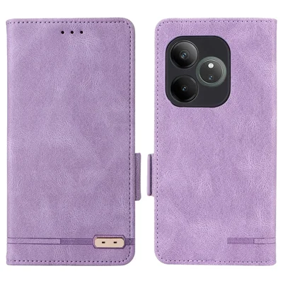 For Realme GT 6 5G / GT 6T 5G / GT Neo6 5G / GT Neo6 SE 5G Case Leather Wallet Hardware Decor Phone Cover - Purple