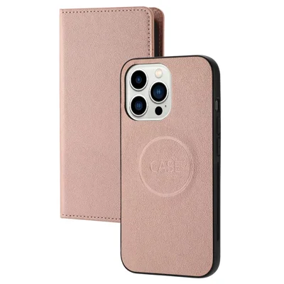 For iPhone 14 Pro Ultra-thin Detachable Leather Wallet Phone Case Shockproof Magnetic Clasp Cellphone Shell - Rose Gold
