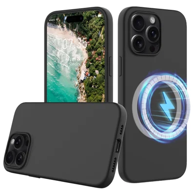 For iPhone 16 Pro Magnetic Case Shockproof Liquid Silicone Phone Cover - Black