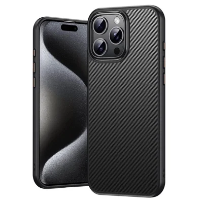For iPhone 16 Pro Magnetic Case Compatible with MagSafe Carbon Fiber Texture PC + TPU Cover