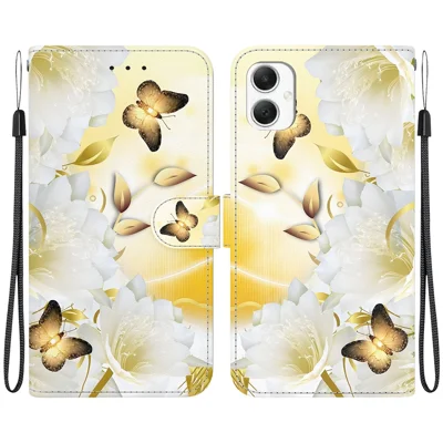 For Samsung Galaxy A06 4G Wallet Phone Case Anti-Drop Leather Flip Cover Pattern Printing - Gold Butterfly Flower
