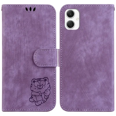 For Samsung Galaxy A06 4G Wallet Case Tiger Imprint Leather Shockproof Phone Cover - Purple
