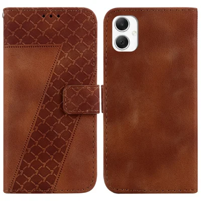 For Samsung Galaxy A06 4G Stand Case 7-Shaped Pattern Imprint Leather Phone Cover - Brown