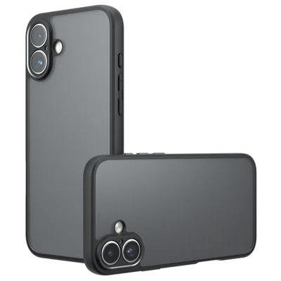 For iPhone 16 Case Skin-Touch TPU + PC Matte Phone Back Cover, Transparent Black