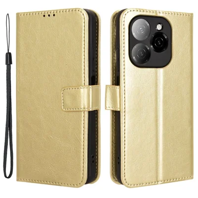 For TECNO Spark 20 Pro 5G KJ8 Wallet Case Crazy Horse Texture PU Leather Stand Cover - Gold