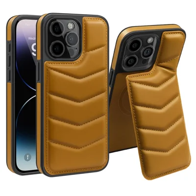 For iPhone 14 Pro Max Case Compatible with MagSafe RFID Blocking Card Slot Leather Back Cover - Brown