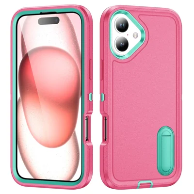 Til iPhone 16 Case PC+Silicone+EVA støtteben Smidssikker telefonbeskyttelse - Rose+Lyseblåt