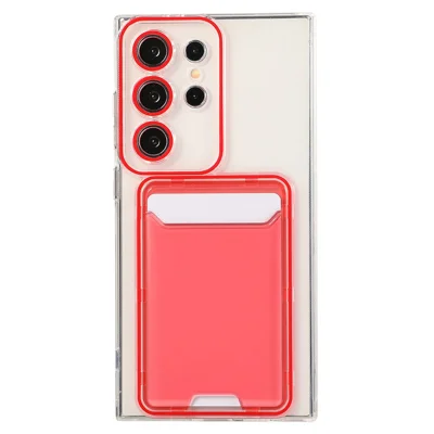 For Samsung Galaxy S22 Ultra 5G Case Transparent TPU Card Holder Phone Cover - Red