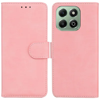 For Honor X6b 4G Case Solid Color Leather Wallet Phone Cover with Stand - Pink