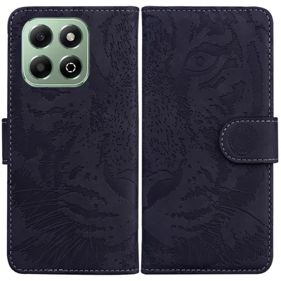 For Honor X6b 4G Wallet Case Tiger Imprint Leather Phone Cover - Black