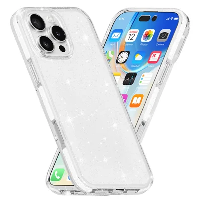 For iPhone 16 Pro Max Glitter Case PC Back TPU+TPE Frame Bling Sparkle Shockproof Cover