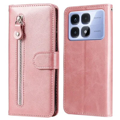 For Xiaomi Redmi K70 Ultra Case Zipper Wallet Calf Texture PU Leather Phone Cover - Pink