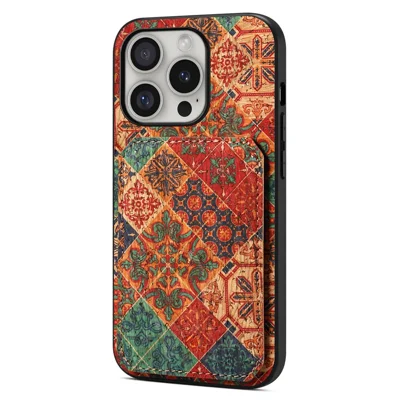 For iPhone 16 Pro Max Case with Card Holder Flowers Design Leather Phone Cover Kickstand - Winter  /  Blue