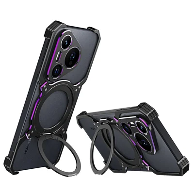 For Huawei Pura 70 Magnetisk Case med Stand, Metalbeslag til Telefon - Sort / Lilla