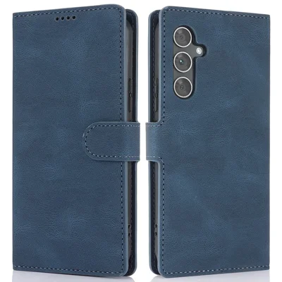 For Samsung Galaxy S24 FE Case PU Leather Phone Cover with Wallet Stand View - Blue