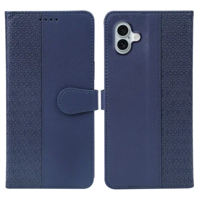 For iPhone 16 Plus Case Magnetic Clasp Four-Leaf Clover Leather Phone Cover - Blue