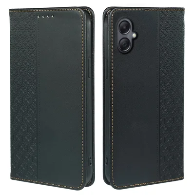 For Samsung Galaxy A06 4G Case Four-Leaf Clover Leather Flip Phone Cover Stand Wallet - Black