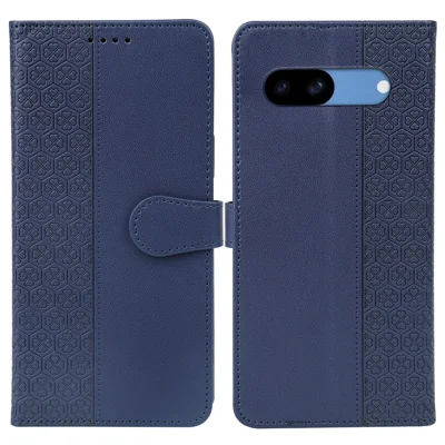 For Google Pixel 8a Case Magnetic Clasp Four-Leaf Clover Leather Phone Cover - Blue