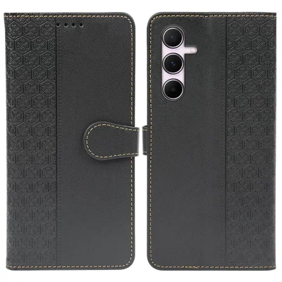 For Samsung Galaxy S24 Case Magnetic Clasp Four-Leaf Clover Leather Phone Cover - Black